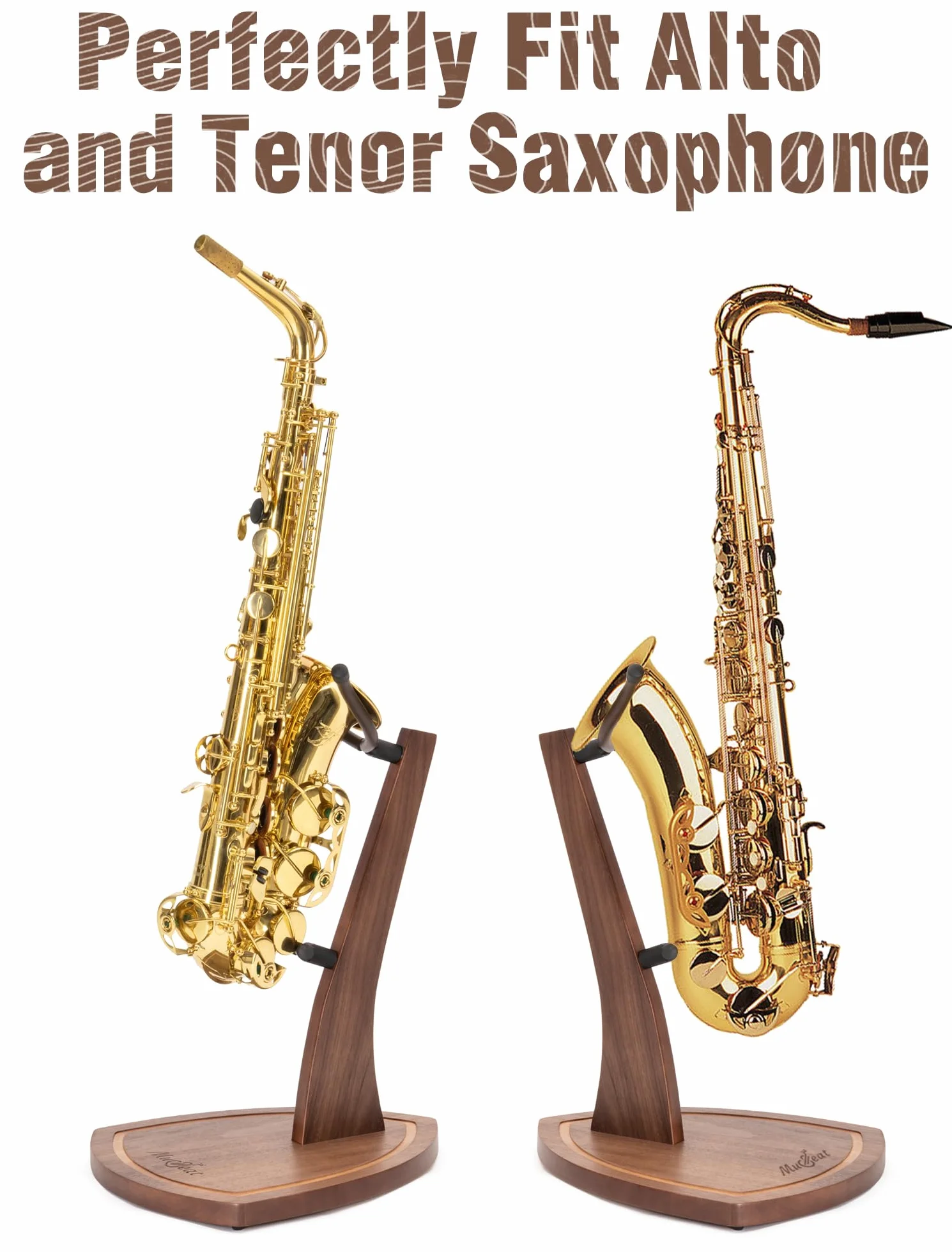 Saxophonständer, Saxophonständer für Altsaxophon und Tenorsaxophon, Walnuss Hartholz Altsaxophonständer mit weichen Silikon-Jochen, handgefertigter Tenorsaxophonständer aus Holz für