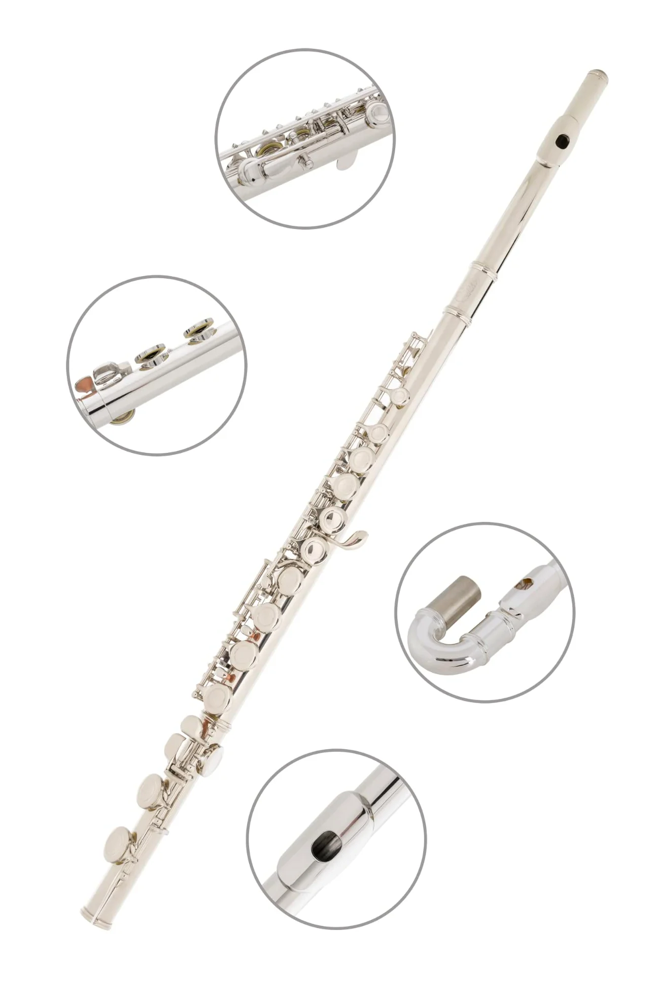 Classic Cantabile FL-200U Querflöte Neusilber Einsteigerinstrument E-Mechanik inklusive Wischerstab Etui