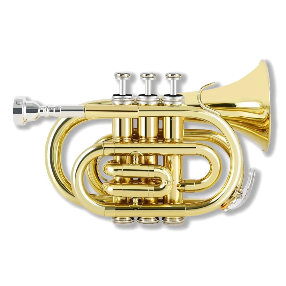 Bb Standard Pocket Trompeten für lackierte Kupfertrompete mit 7 C Mundstück, Hartschalenkoffer Taschentrompete Messing Trompete im Taschenformat