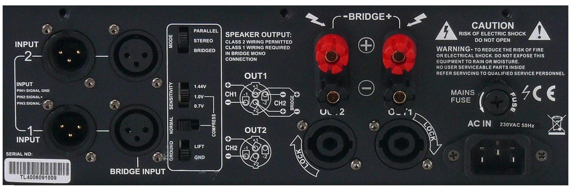 Pronomic TL-400 Endstufe - Stereo-Leistungsverstärker mit 2x 1000 Watt an 2 Ohm - Lüfter Temperaturgeregelt - Parallel, Stereo und Bridge Mode mit Schutzschaltungen - Ausgangs Schaltungstype Class AB