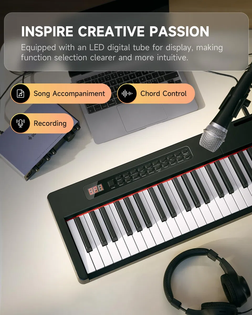 Donner Digitales Klavier mit 88 anschlagdynamischen Tasten und abnehmbarem Ständer, kompaktes E-Piano für Anfänger mit Split-Modus, LED-Digitalanzeige und Dreifachpedal, DEP-08