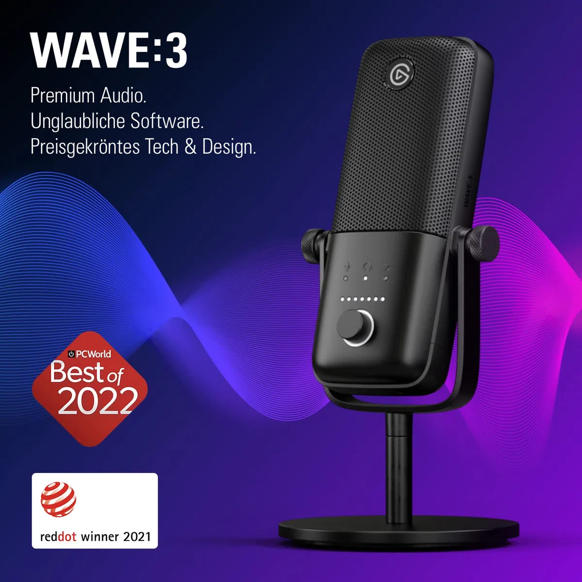 Elgato Wave:3 - Professionelles USB-Kondensatormikrofon für Streaming, Podcasts, Gaming und Homeoffice, gratis Mixing-Software, Soundeffekt-Plugins, Anti-Verzerrung, Plug & Play, für Mac - PC