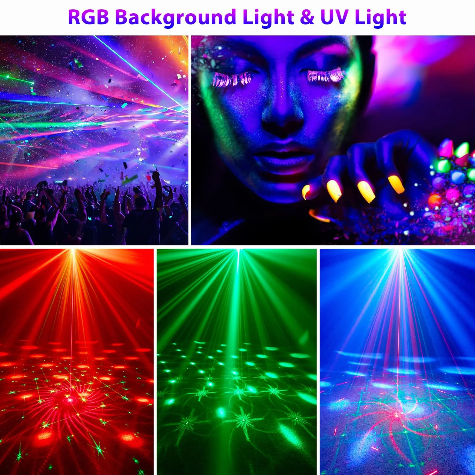 4-in-1 Discokugel mit Motor und Licht, Discolicht Partylicht 64 Muster, Musikgesteuert Disco Party Lampe mit Fernbedienung, RGB UV Stroboskop für Wohnungen Räume Bar Klub Outdoor Geburtstag Party