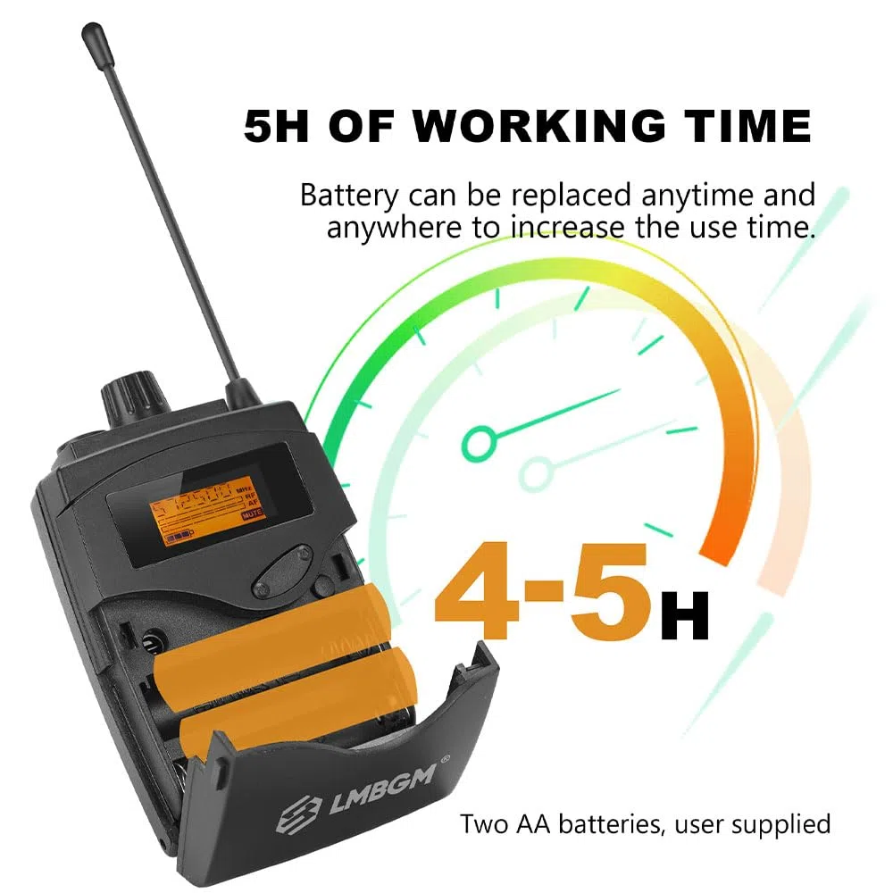 AR2090 Mono UHF Dual Channel Wireless In-Ear Monitoring System Ideal für Aufnahmestudios, Kirchen und Bandaufführungen (2 Kanäle, 8 Bodypack)