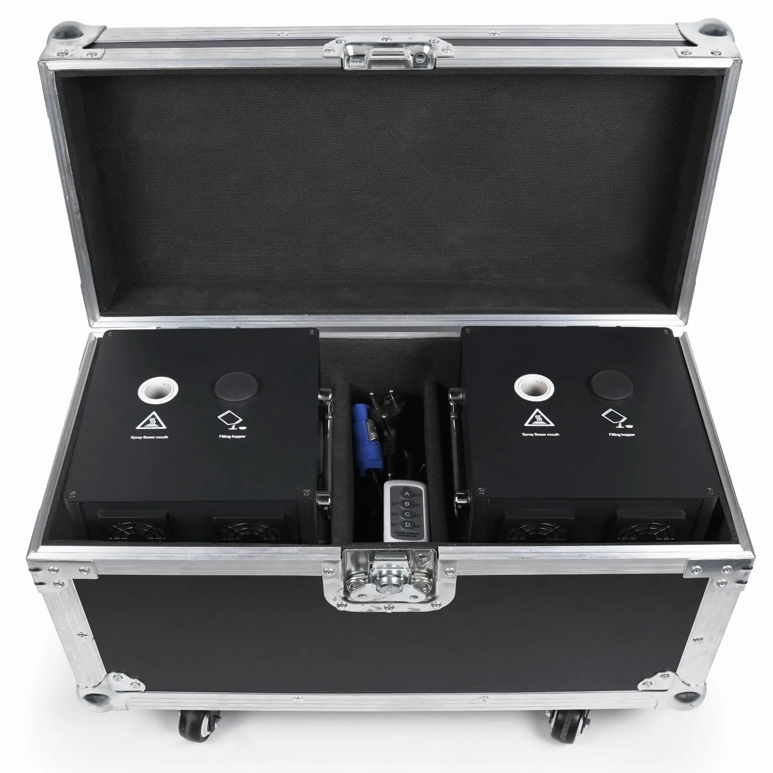 Neue Version 700W Pyrotechnikmaschinen, Kabellose Fernsteuerung Kalte Funken Maschine für Hochzeit DJ Show Partys (2er Schwarz mit Flightcase)