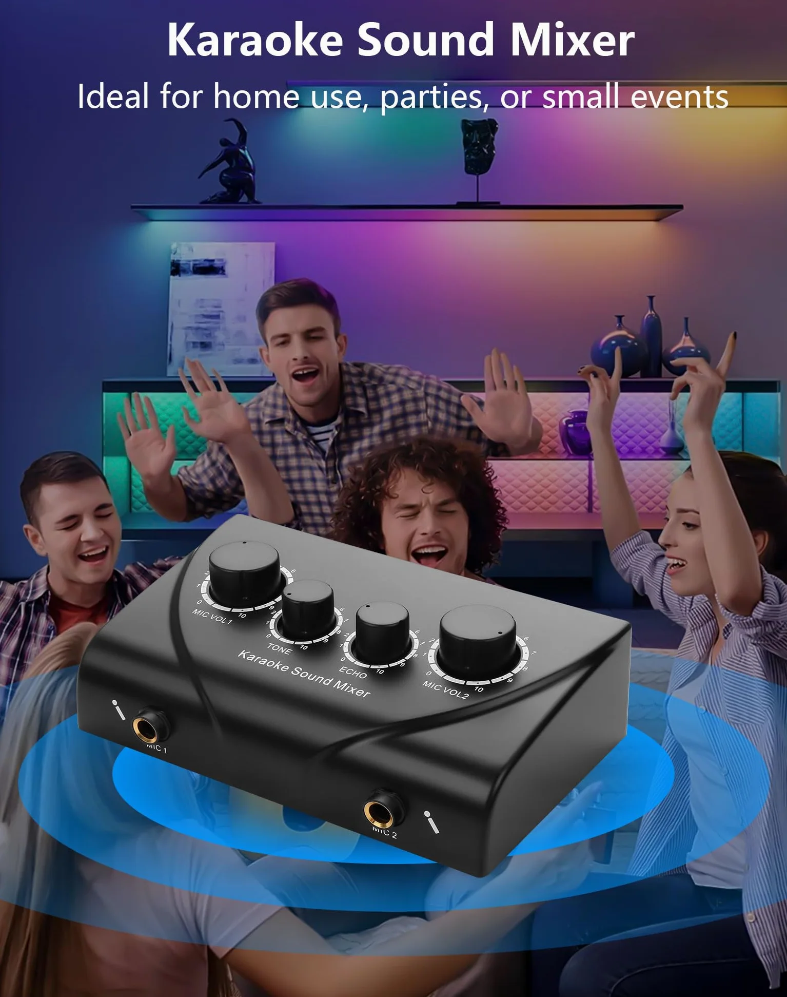 CERRXIAN Karaoke-Soundmixer, zwei Mikrofonanschlüsse mit Echo-Regler, kompatibel mit Fernseher, Computer, Smartphone und Tablet für Karaoke-Partys zu Hause