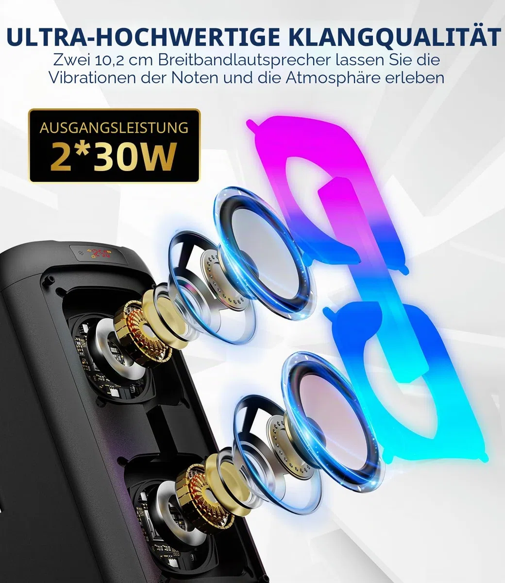Karaoke Maschine mit 2 Mikrofonen, tragbare Bluetooth Karaoke Anlage mit LED Lichtern, PA System, ideal für Home Partys und als Geschenk für Erwachsene und Kinder
