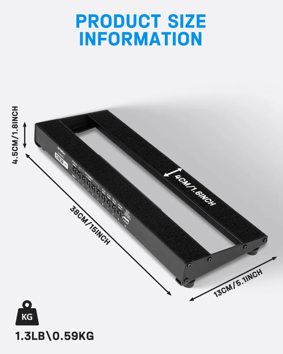 STRICH Gitarre Pedalboard mit integriertem Netzteil, kleines Pedalbrett 15 x 5,1" 1,3 LB leichtes Aluminiumlegierung, Tasche, Klettstreifen PB-M15