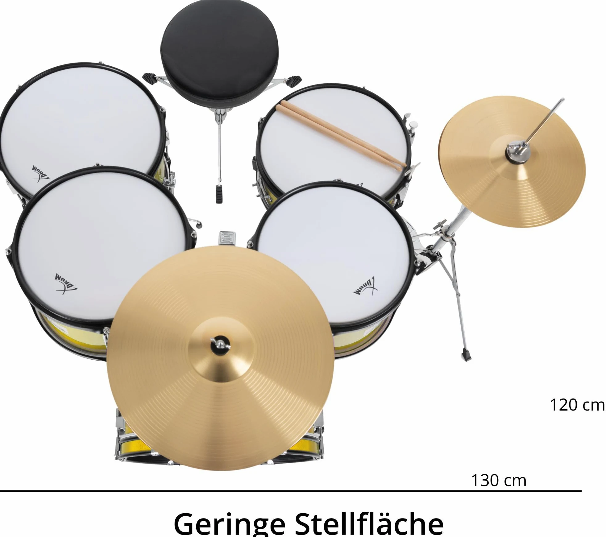 XDrum Junior Pro Kinder Schlagzeug Sunset Gold Sparkle - geeignet von 5-9 Jahren - Drumset mit komplettem Zubehör - inkl. Schule - Orange
