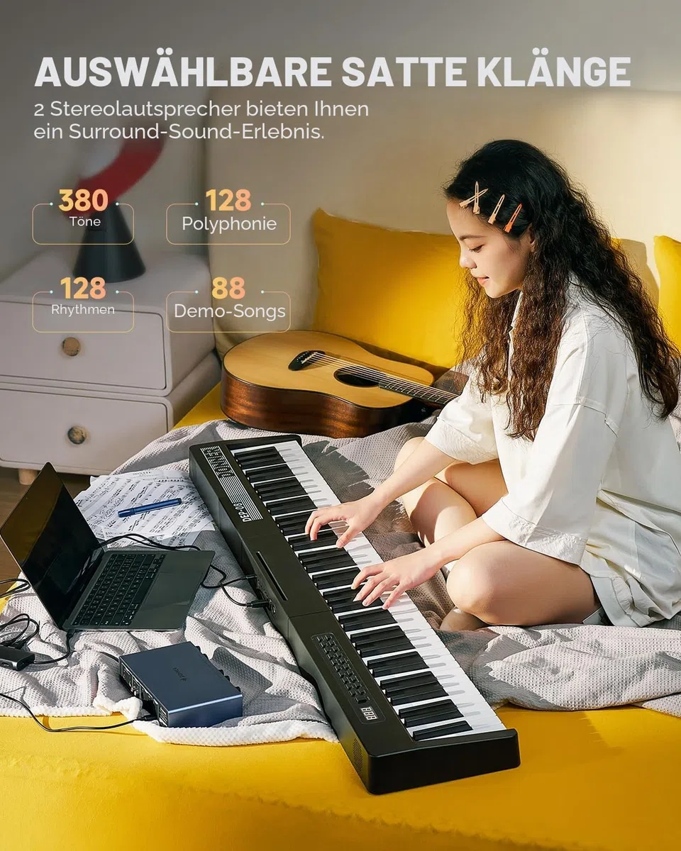 Donner Digitales Klavier mit 88 anschlagdynamischen Tasten und abnehmbarem Ständer, kompaktes E-Piano für Anfänger mit Split-Modus, LED-Digitalanzeige und Dreifachpedal, DEP-08