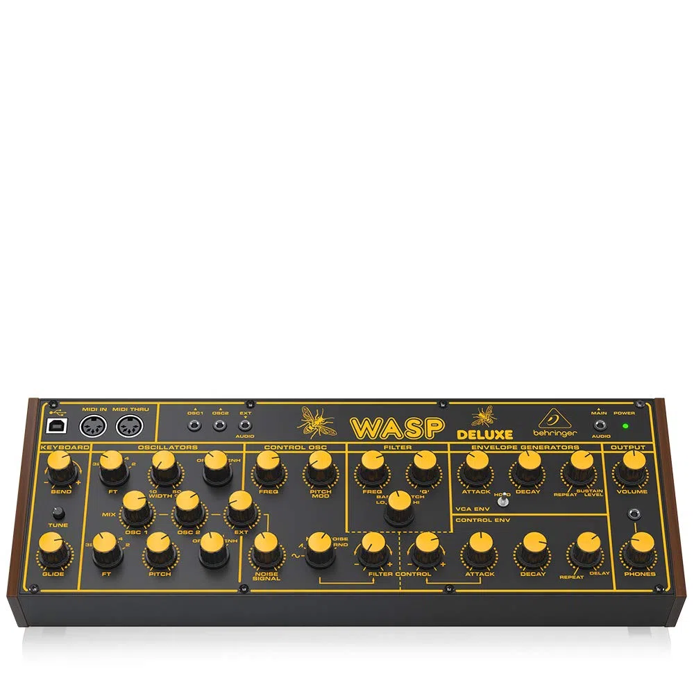 Behringer Wasp Deluxe Legendärer analoger Synthesizer mit Dual OSCs, Multi-Mode VCF, 16-stimmiger Poly Chain und Eurorack-Format & Roland Gold-Serie Premium-MIDI-Kabel, Länge: 3 ft./1 m – RMIDI-G3