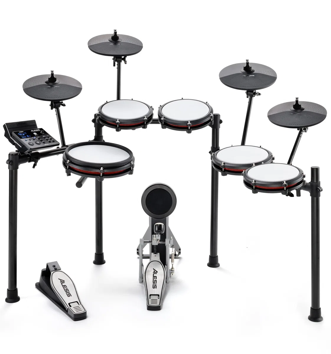 Alesis Nitro Max Kit 10-teiliges Elektronische Schlagzeug mit Quiet Mesh Pads, 10" Dual Zone Snare, Bluetooth, 440+ Sounds, Drumeo, USB MIDI, Kick Pedal