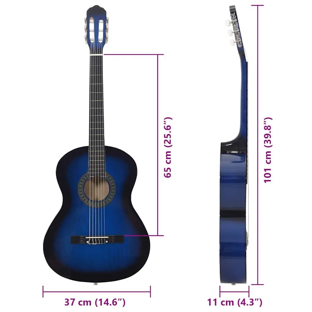vidaXL Lindenholz Klassikgitarre für Anfänger Klassisch Gitarre Konzertgitarre Saiteninstrument Musikinstrument Akustikgitarre Blau 4/4 39"