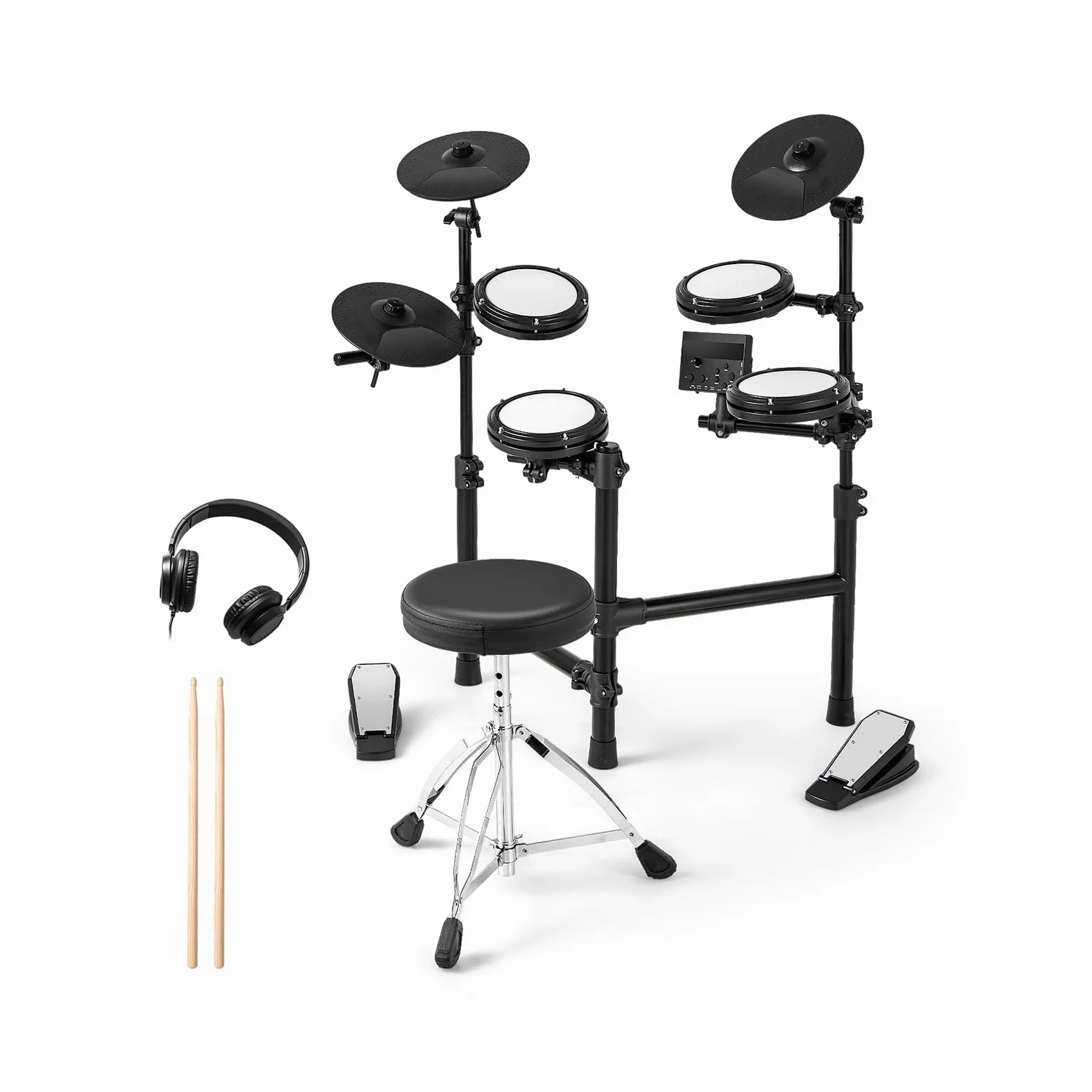 GOPLUS E-Drum Set, E Schlagzeug leises Mesh Kit mit 150 Sounds, 10 Demo, 2 Pedale & 2 Drumsticks, Electric Drum Set mit verstellbarer Sitz, USB-MIDI, Elektronische Schlagzeug für Anfänger & Erwachsene