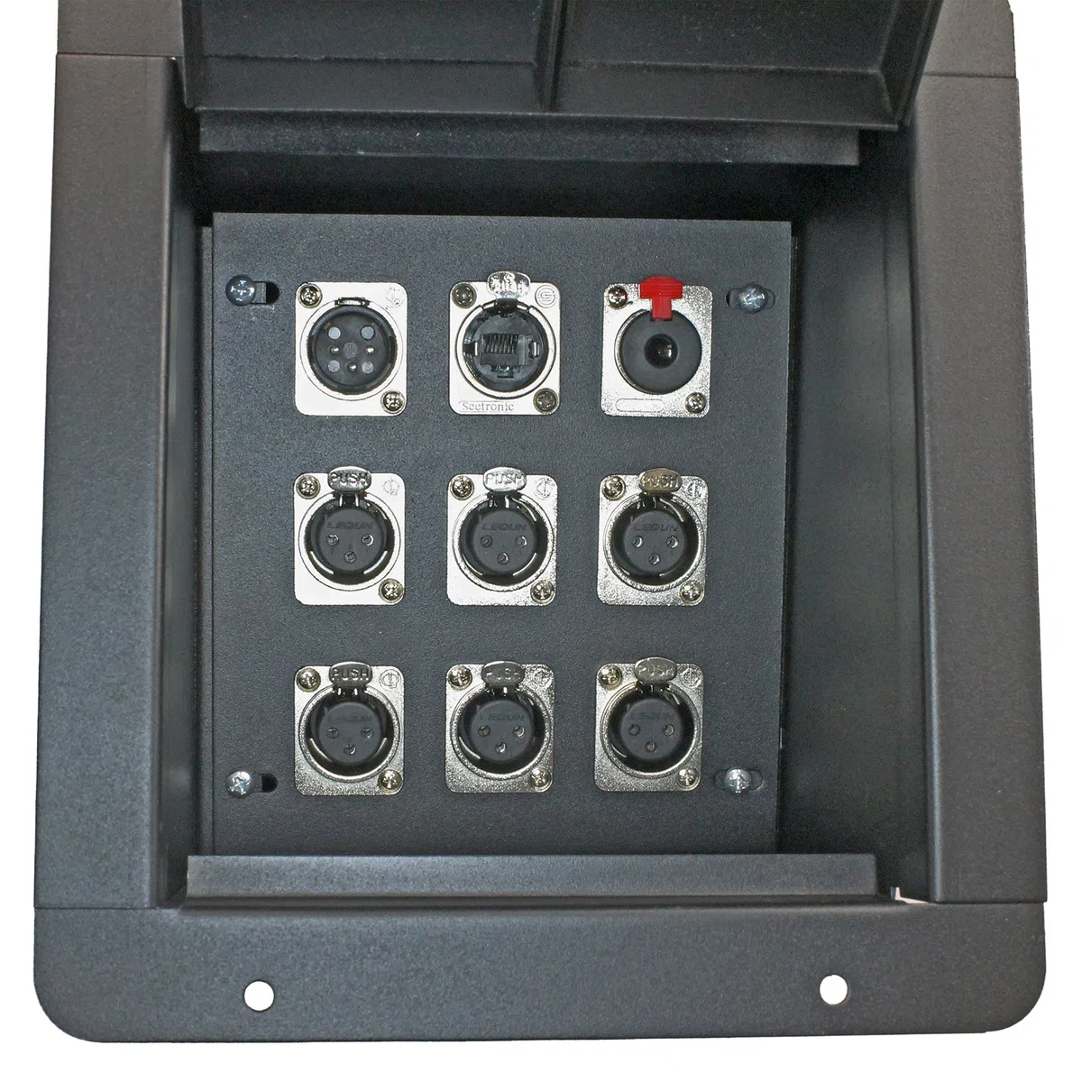 Pro Audio Recess Stage Floor Box schwarz (6-XLR weiblich + 1-XLR männlich + 1 1/4 Zoll TRS + 1 CAT5 Ethernet)