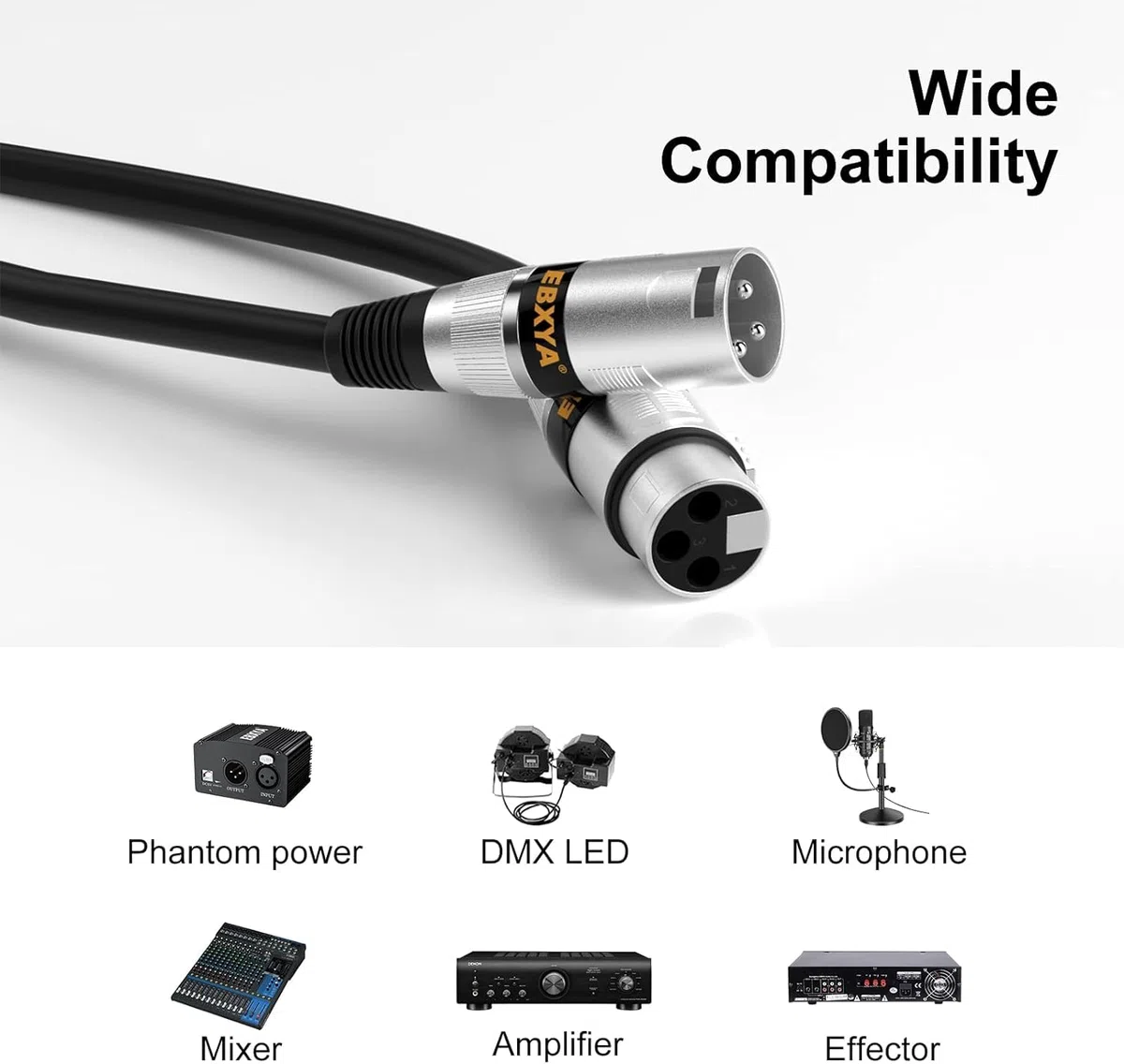 EBXYA XLR Kabel 15 M 2 Packungen Premium Symmetrisches DMX-Kabel mit 3-Poligem XLR-Stecker auf Buchse, Mikrofonkabel, Schwarz