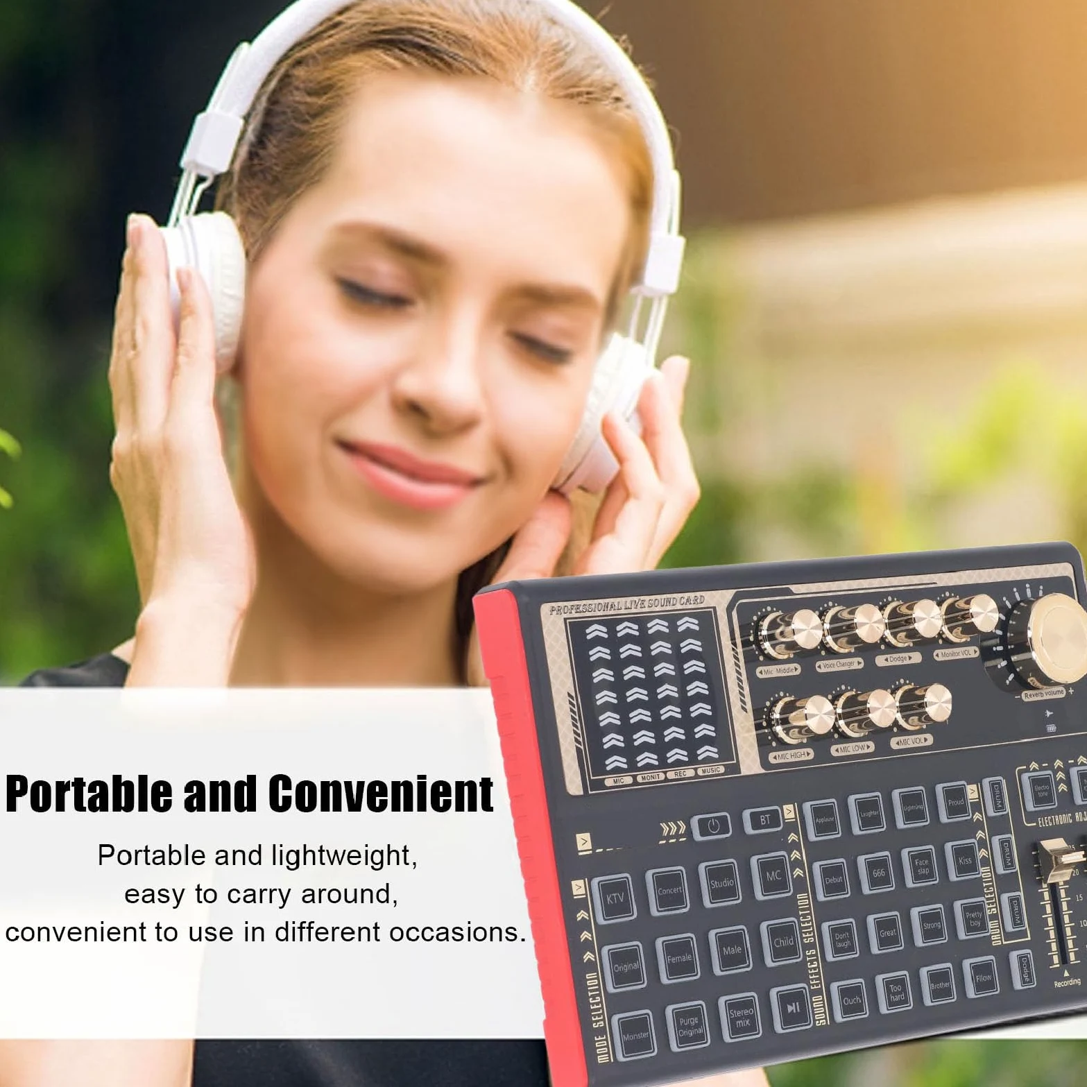 Live Sound Card, Portable Sound Mixer with Voice Changer, Audio Mixing Console for Live Streaming Recording Accompaniment