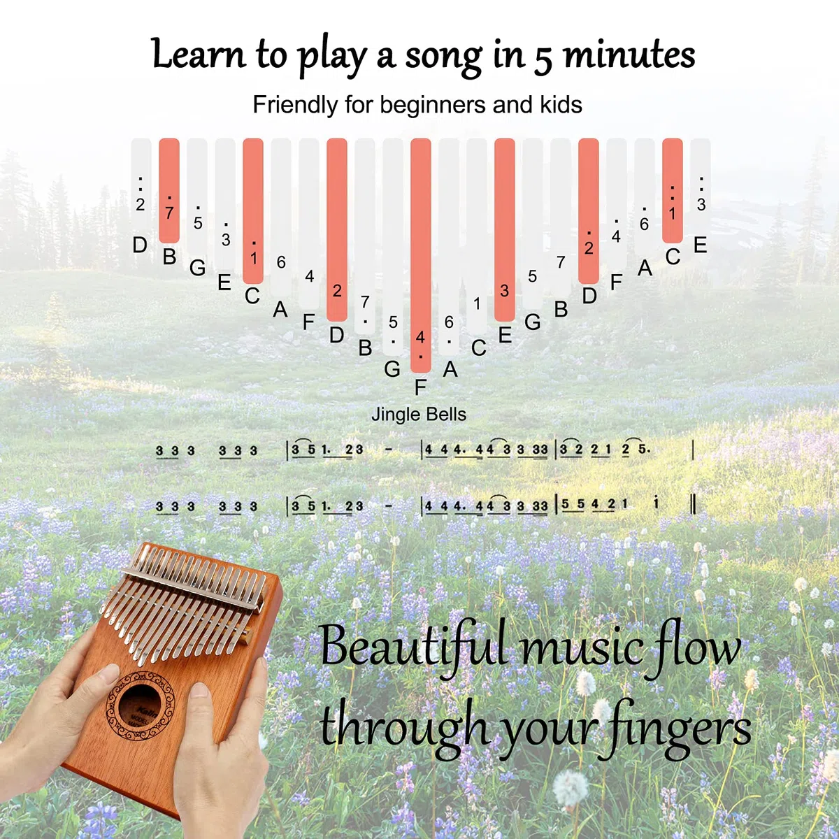 Kalimba Daumenklavier, YUNDIE tragbares 17 Tasten, Mbira-Fingerpiano mit Melodienhammer und Lernanleitung, Musikinstrumente, Geburtstagsgeschenk für Kinder, Erwachsene, Anfänger, Profis (braun)