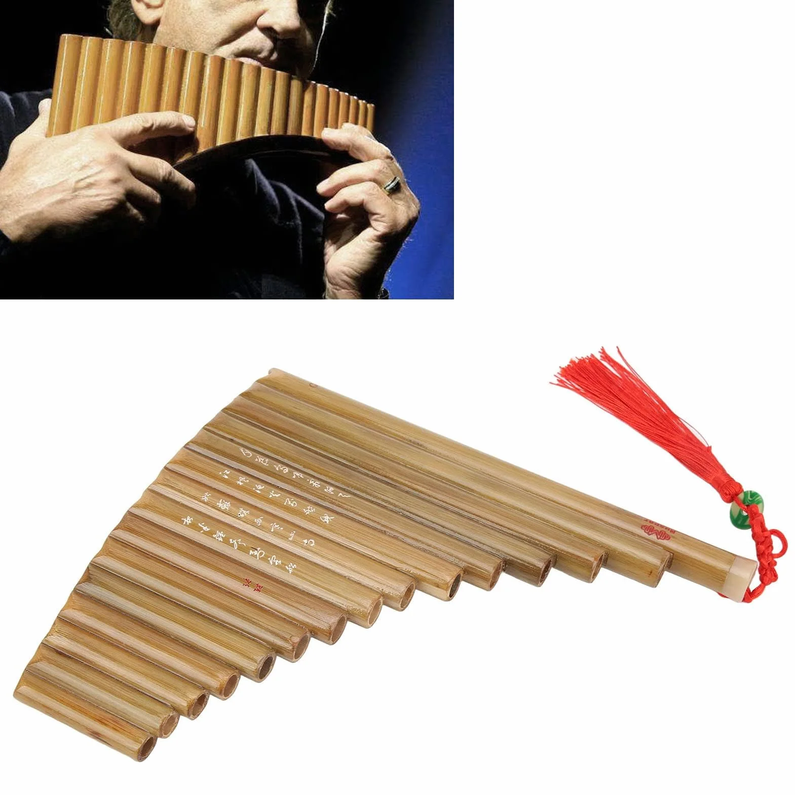Pan Flute Panflöte 15 Pipes G Key Panflute Chinesisches traditionelles Musikinstrument Panpipes Woodwind Instrument for Beginners(Left Hand)