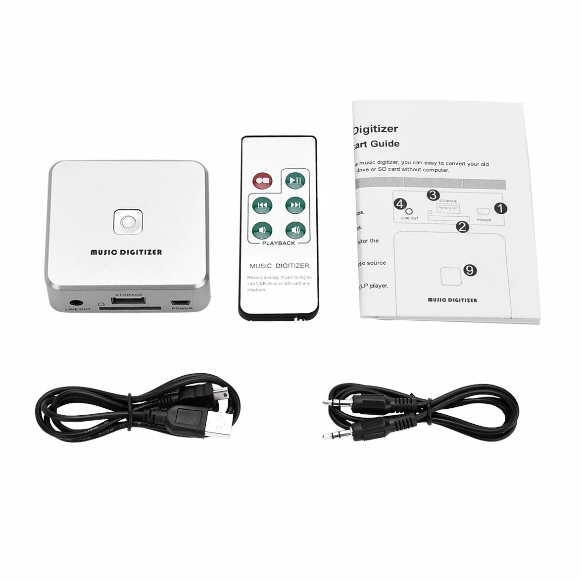 Digitaler Audio-Rekorder mit 3,5 mm- und Cinch-In-Anschlüssen und Fernsteuerung, Aufnahme als MP3-Datei