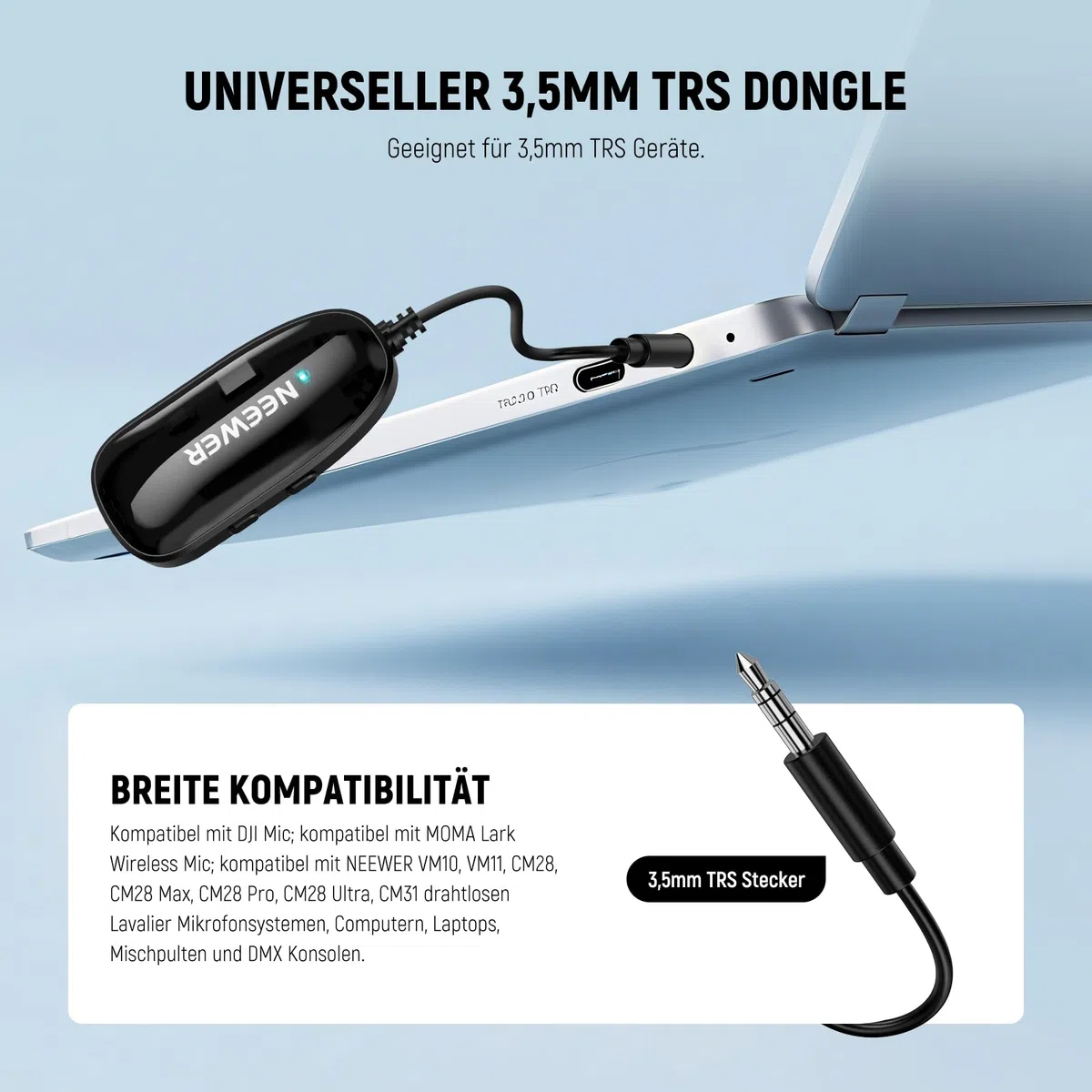 NEEWER EB01 2,4GHz Funkdongle OWS Echtzeit Überwachung ohne Latenz Kopfhörer mit Geräuschunterdrückung Mono Track 30m 24 Std. Ohrhörer für 3,5mm TRS Monitorbuchse Lavalier Mik/TV/Handy/Laptop/PC