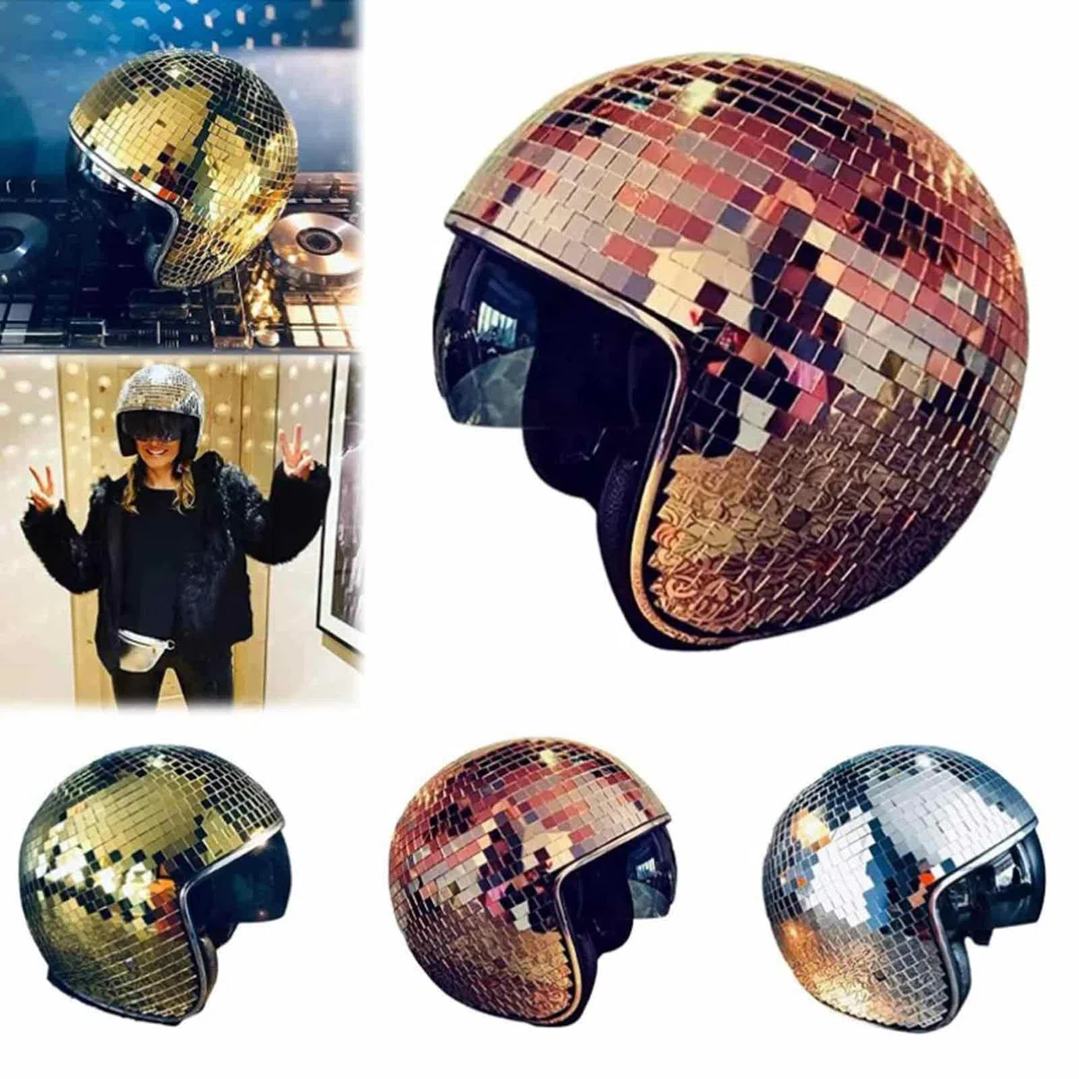 Discokugel Hüte, Disco Spiegel Hut, Glitzer Spiegel Glas Disco Ball Hut, DiscoKugel Spiegel Hut Mit Einziehbarem Sonnenschutz, Glas Disco Kugel Hut Für Club, Bühne, Bar(Silber)