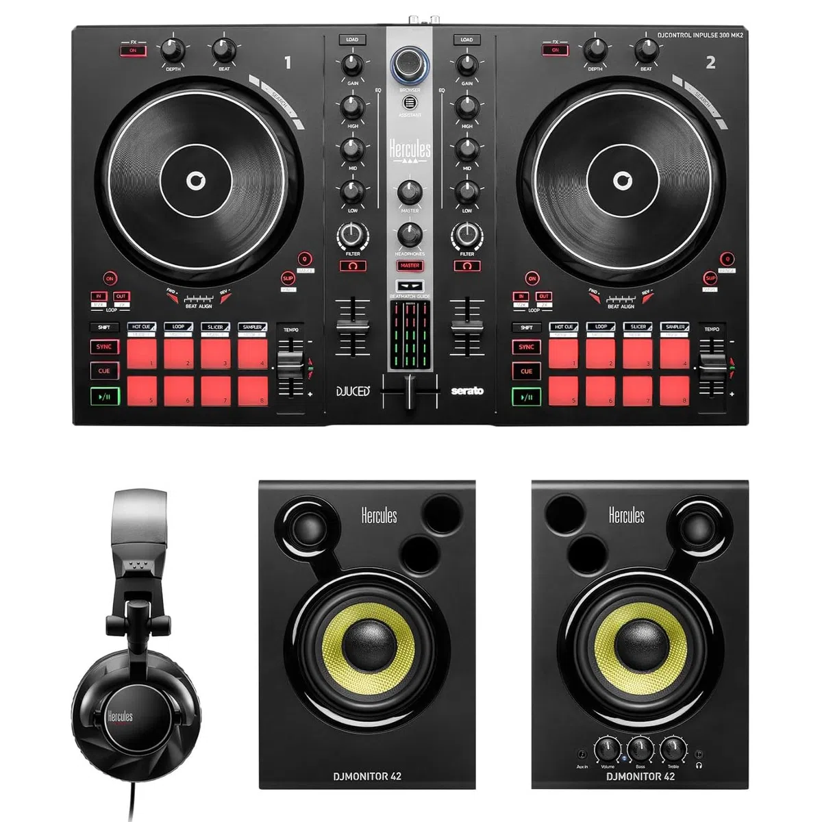 Hercules DJ Essentials Kit DJ-Set mit keepdrum Laptopständer Schwarz