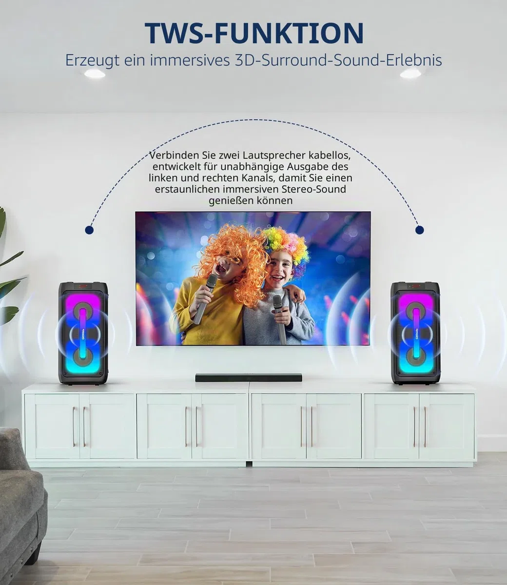 Karaoke Maschine mit 2 Mikrofonen, tragbare Bluetooth Karaoke Anlage mit LED Lichtern, PA System, ideal für Home Partys und als Geschenk für Erwachsene und Kinder