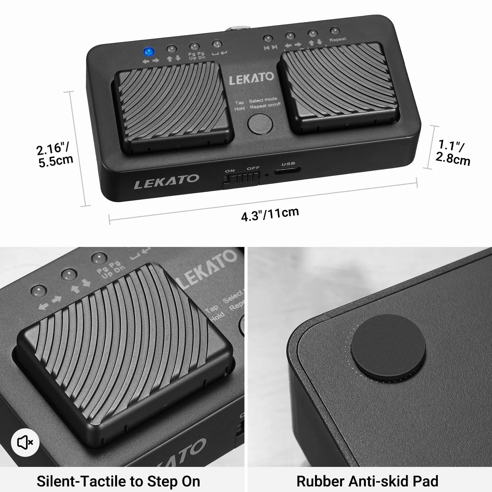 LEKATO Bluetooth Page Turner Pedal für Tablet Smartphone, Wiederaufladbares Page Turning Pedal, Drahtloser Seitenwender Silent Sheet Music Page Turner Pedal Bluetooth Fußschalter