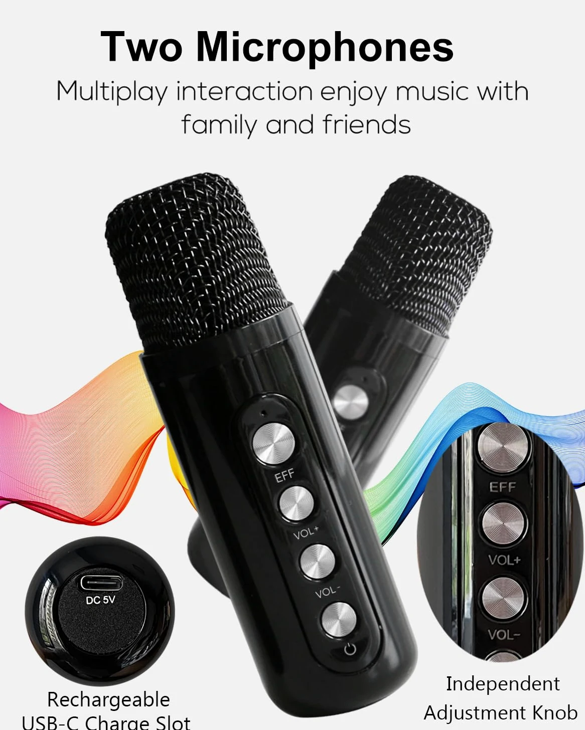 Karaoke Maschine Tragbares, Karaoke anlage mit 2 mikrofonen, Bluetooth Karaoke Set für Kinder Erwachsene mit Stimme wechselnde Effekte & LED-Lichter Jungen Mädchen Geschenke Heimparty