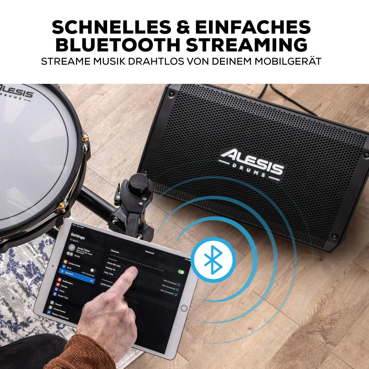 Alesis Strike Amp 12 MK2-2500W Drum Amp Lautsprecher für Elektronische Schlagzeug, mit Bluetooth, 12" Woofer, HPF EQ und Ground-Lift Schalter