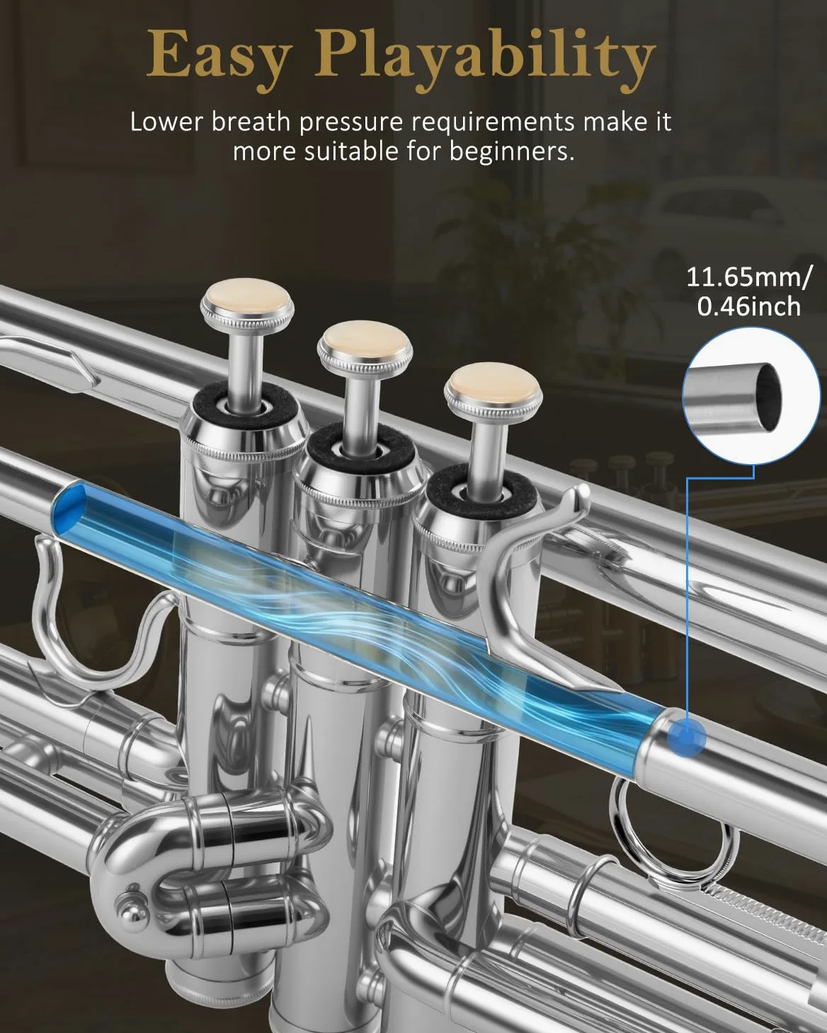 STRICH Bb Standard-Trompeten-Set für Anfänger, Blechblasinstrument für Schüler mit Hartschalenkoffer, Reinigungsset, Mundstücken 7C und 3C, Handschuhen – STR-1S, Silber