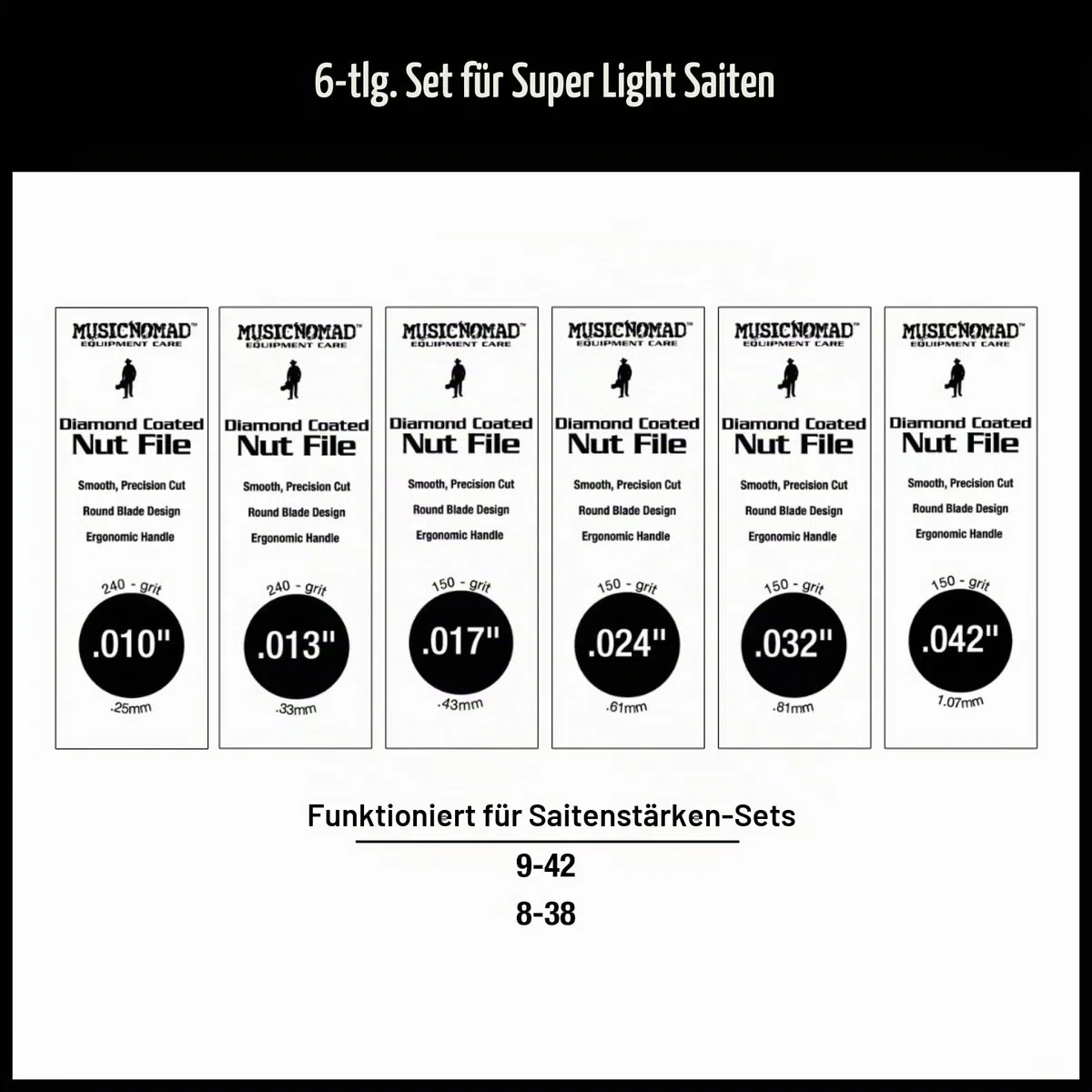 Music Nomad 6-teiliges Set für E-Gitarre mit Diamantbeschichtung, superleichte Saiten (MN667)