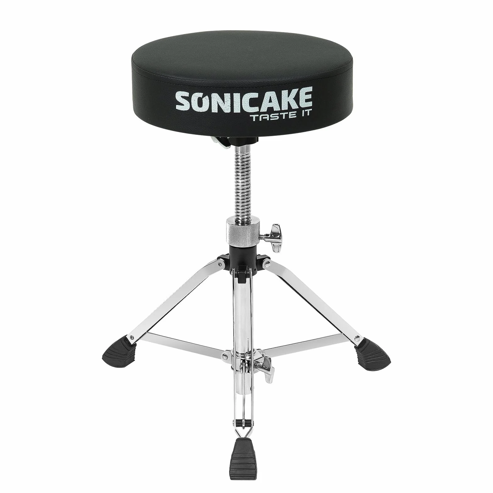 SONICAKE Schlagzeughocker Höhenverstellbar 43-60cm Drumhocker faltbar rutschfest gepolsterter Sitzfläche 8cm Polsterung Schwarz