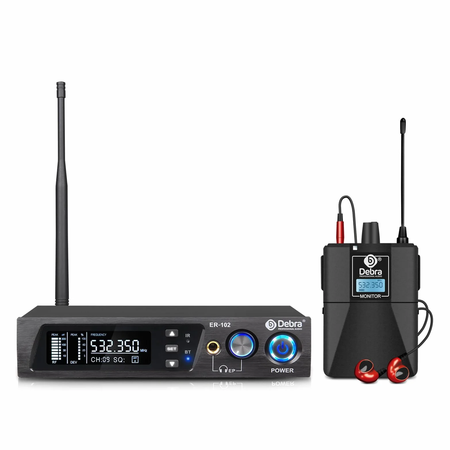 D Debra ER-102 UHF Single Channel Wireless In-Ear-Monitorsystem mit Sender und Empfänger für Bühne, Aufnahmestudio, Musiker, Monitoring (1 Bodypack with Transmitter)