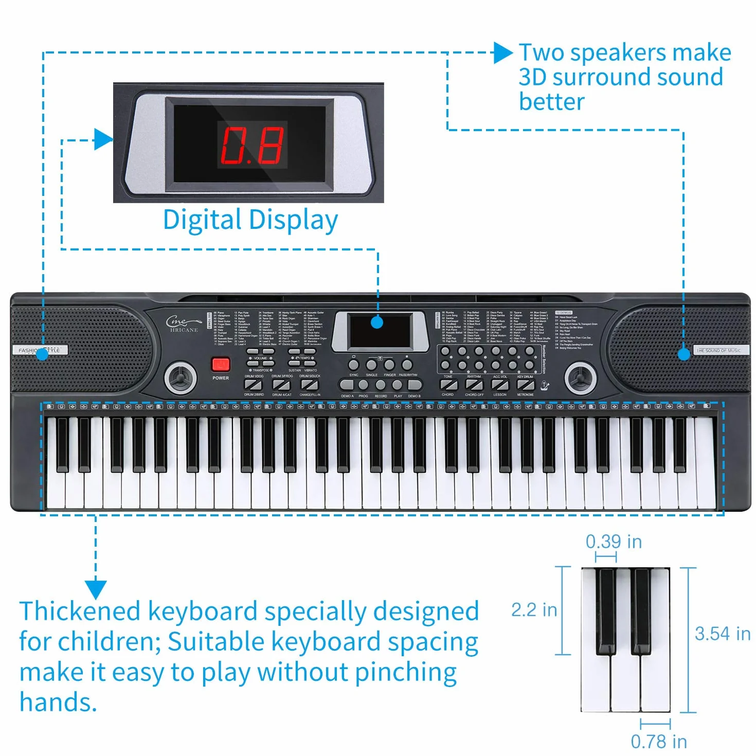 Kinder home-keyboards mit begleitautomatik, 61 Tasten Keyboard Piano mit Mikrofon für Anfänger Jungen Mädchen, elektrisches klavier e Pianos, Schwarz HEP-612S