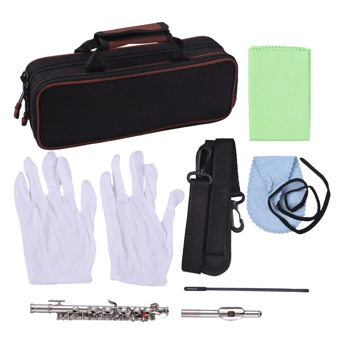 Weiß Kupfer Piccolo Instrument, C-Ton, Anfänger-Set mit Koffer, Reinigungsstab, Tuch und Fäustling, für Schüler, Bühne oder Prüfung