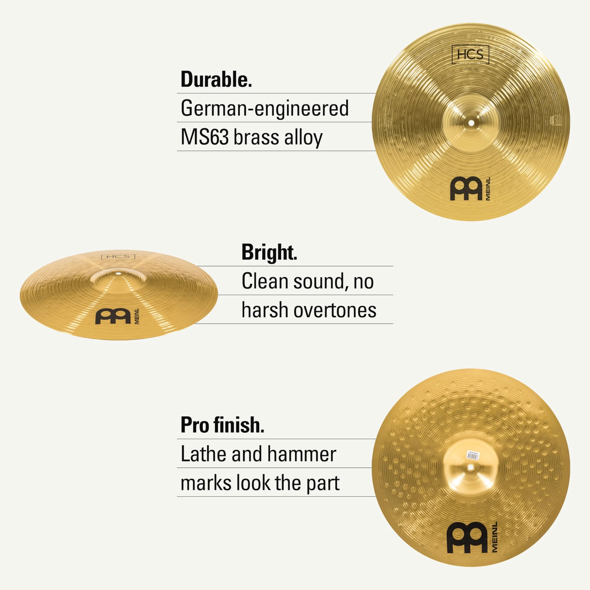 Meinl Cymbals Beckenset HCS Basic — mit 14 Zoll Hihat, 18 Crash-Ride Schlagzeug Becken - Messing, Traditionelles Finish (HCS1418)