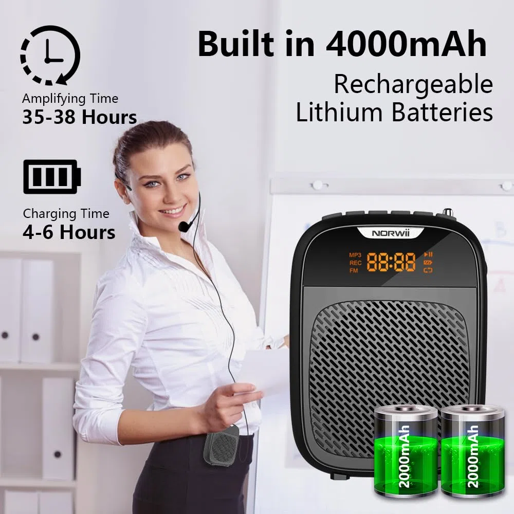 Norwii S328 Mini Stimme Verstärker 4000mAh Tragbare Wiederaufladbare Bluetooth Wiederaufladbarer Sprachverstärker Kabel Kopfhörer und Taille, PA-System Persönliche Stimme Verstärker für Lehrer, Führer
