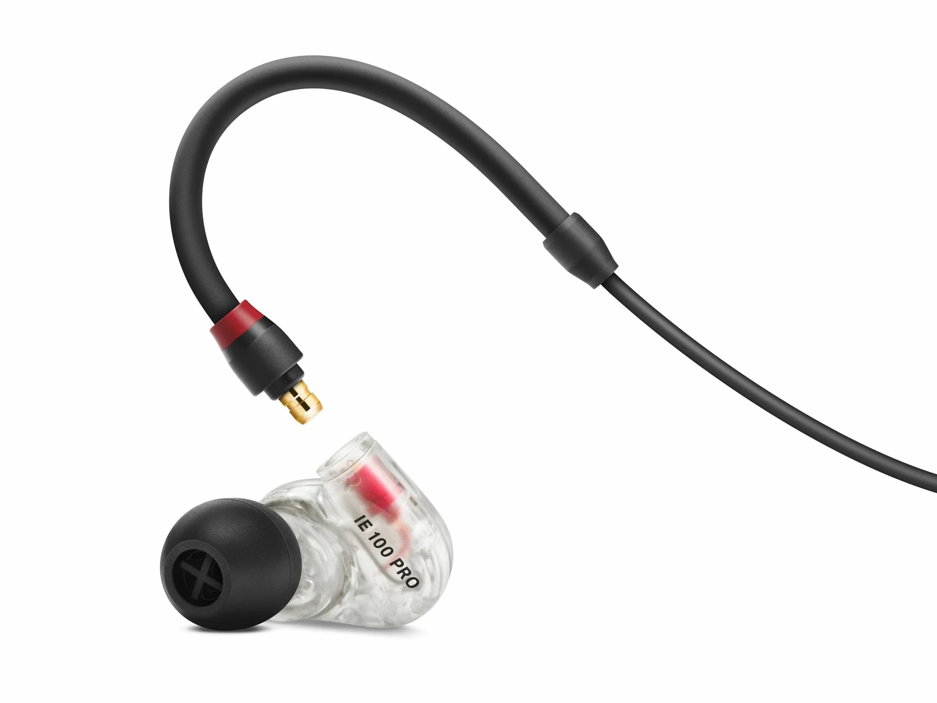 Sennheiser IE 100 PRO CLEAR Dynamische In-Ear-Hörer | Neuartiger 10mm-Breitbandwandler für Präzisen Monitoring-Sound | 1,3m Kabell und S/M/L-Silkon-Adapter Enhalten | Klar & Schwarz (508941)