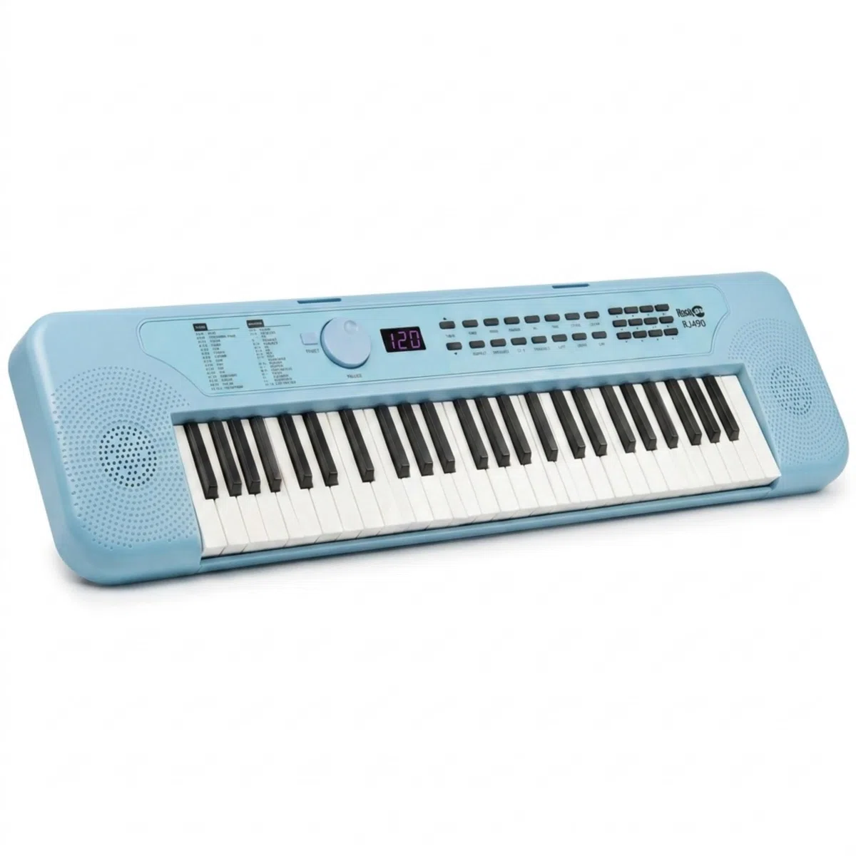 RockJam RJ490BB Mini Keyboard Piano mit 49 Tasten, tragbares elektronisches Synthesizer Keyboard Babyblau mit USB-C, Lautsprechern, Kopfhöreranschluss, 200 Klängen und Rhythmen
