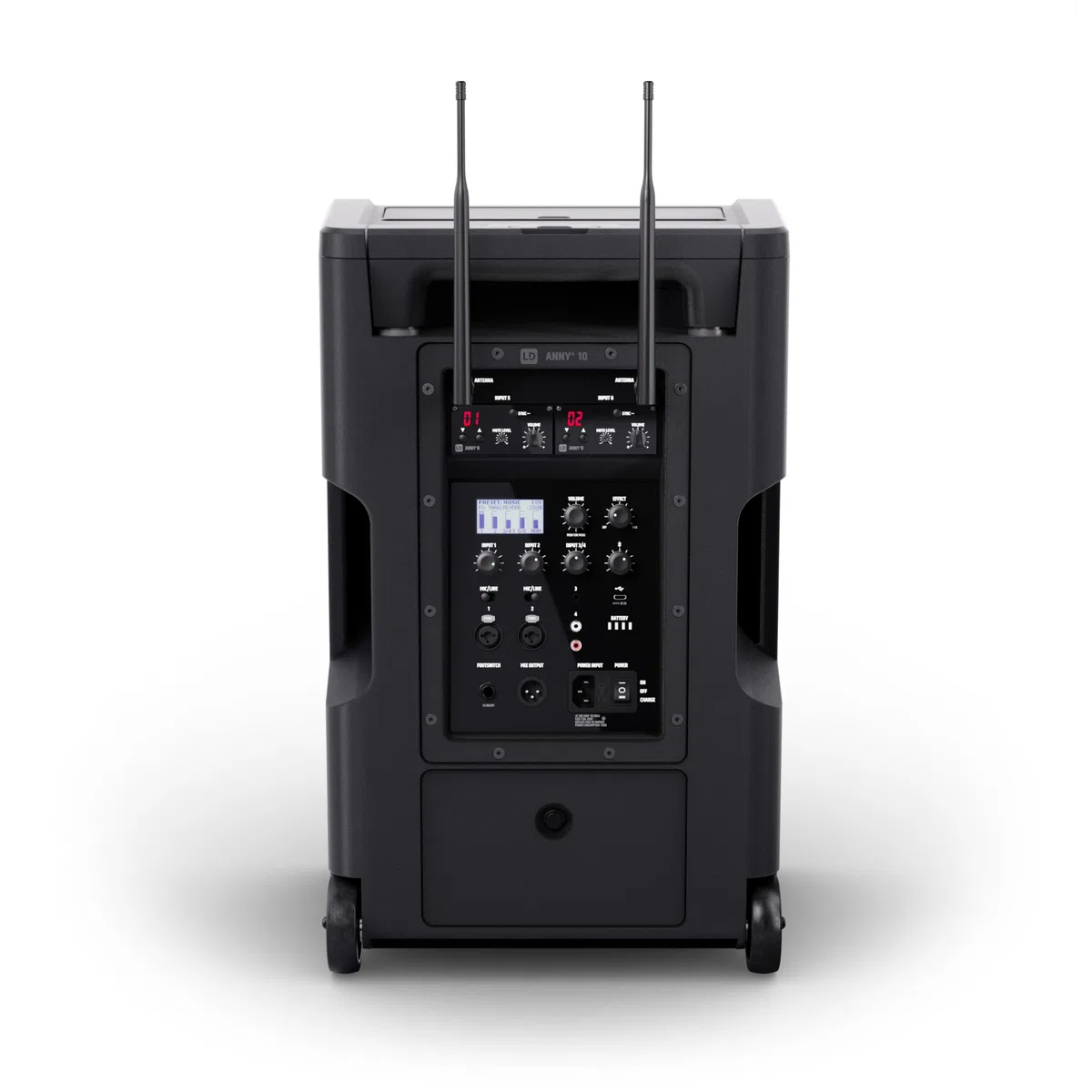 LD SYSTEMS ANNY 10 HHD 2 B8-10" Mobiler Bluetooth PA-Lautsprecher mit Akku, Mixer und 2x Funkmikrofon, schwarz