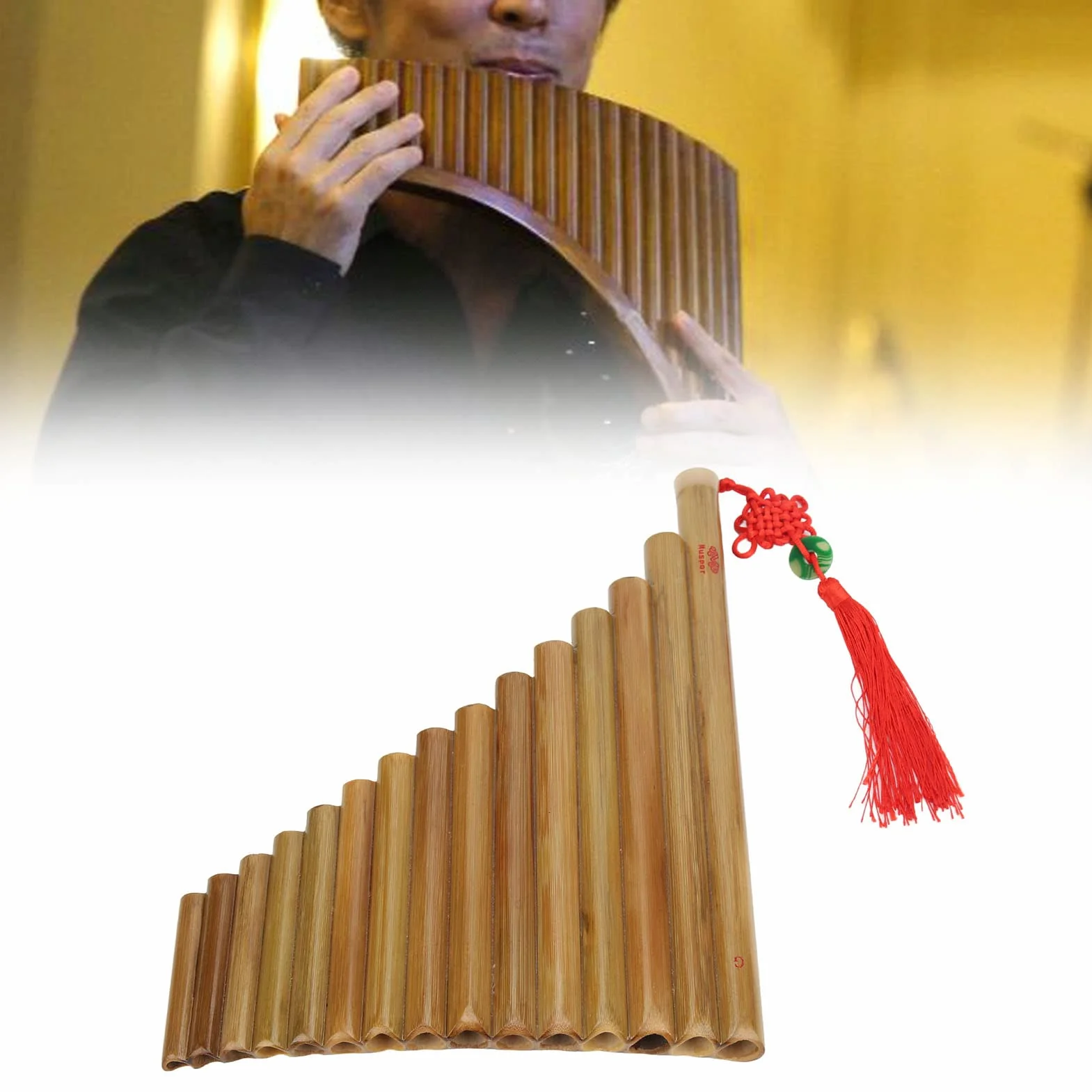 Panflötenflöte, G-Taste, traditionelle chinesische Panflöten aus natürlichem Bambus, leicht zu erlernen, mit Reinigungswerkzeugen zum Spielen(Rechte Hand) Musikinstrumente spielen