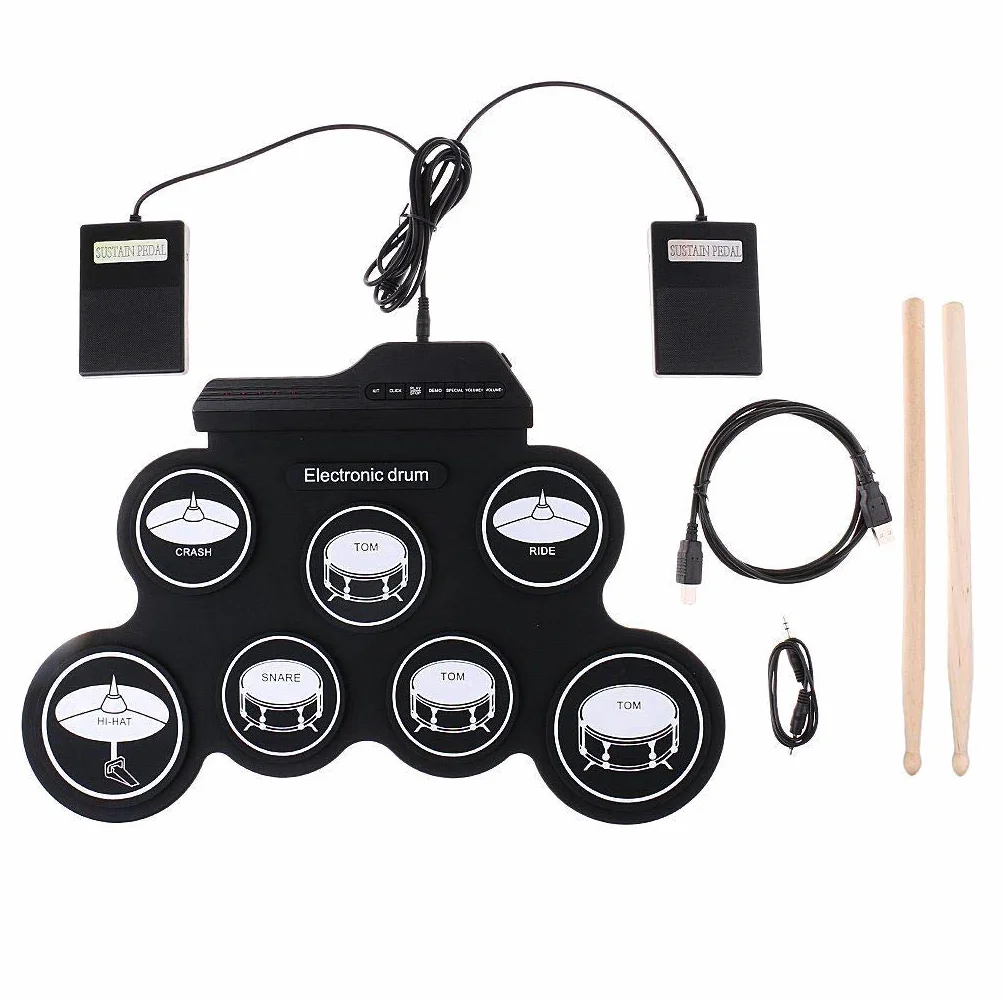 Schlagzeug elektronisch elektrische Trommel für Kinder anfänger, tragbare Digitale Faltbare Pads zum Aufrollen der Drums mit 2 Fußpedalen und Sticks für Jungen Mädchen Starter Geschenk