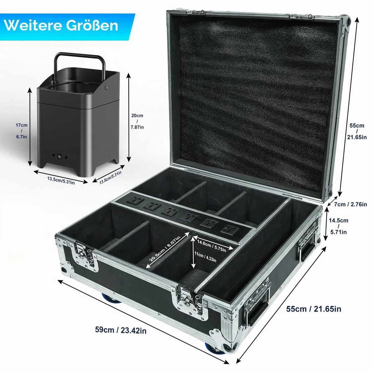 6er 108 W Akku LED Par Strahler mit wiederaufladbarer Flightcase, RGBWA+UV 16,77 Millionen Farben Batterie Bühnenlicht Uplight mit Fernbedienung/DMX/APP Discolicht für DJ Hochzeit Weihnachten