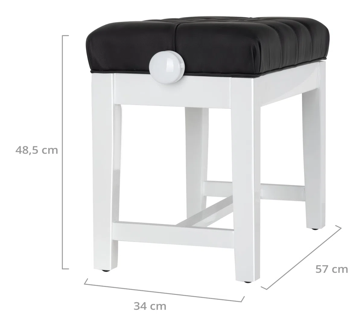 Classic Cantabile Pianobank Modell X - Festverleimte Pianobank - Schwarze Sitzfläche im Chesterfield-Stil - Höhenverstellbar von 48,5-56 cm - 4-fache Kreuz-Mechanik - Weiß Hochglanz