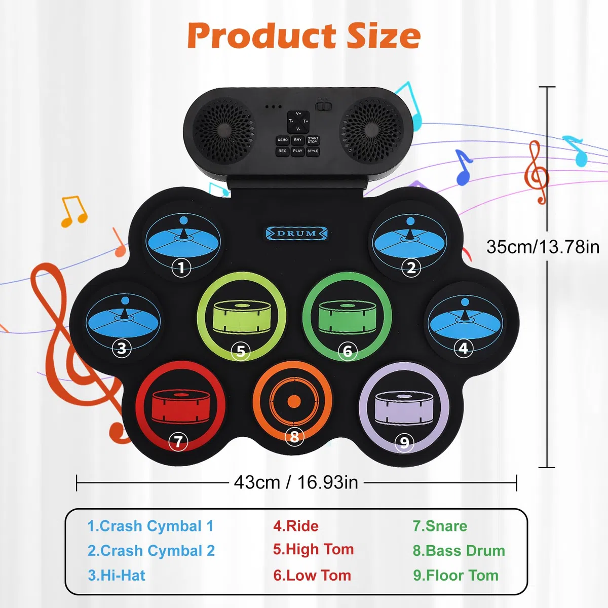 Kinder Schlagzeug Elektronisch mit 9 Pads,2 Stereolautsprecher,E-drum Set pocket drum，Elektronisches Schlagzeug E Drums mit 2 Fußpedalen & USB Wiederaufladbar für Kinder und Anfänger