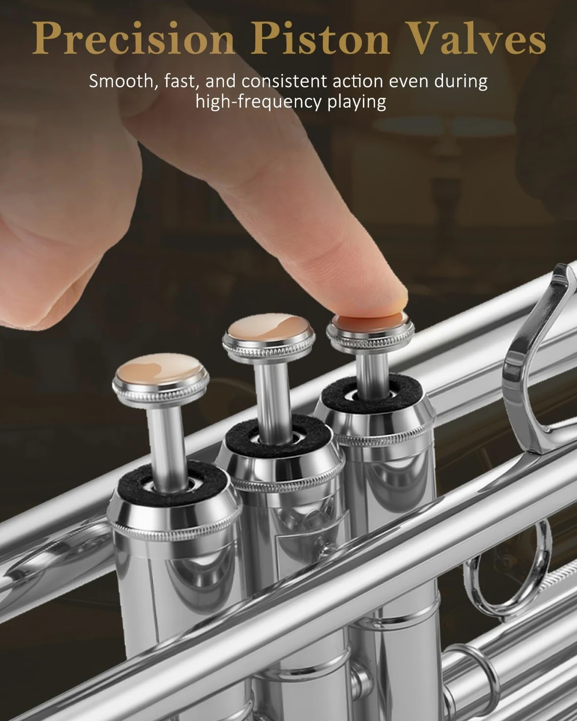 STRICH Bb Standard-Trompeten-Set für Anfänger, Blechblasinstrument für Schüler mit Hartschalenkoffer, Reinigungsset, Mundstücken 7C und 3C, Handschuhen – STR-1S, Silber