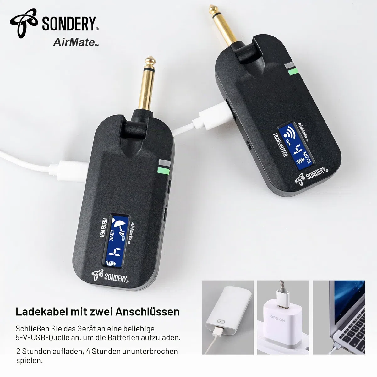 Sondery Kabellos 5,8GHz Gitarren Sender Empfänger, digitales Gitarrensystem wiederaufladbar, kabelloses Gitarren-Basskabel für Gitarren-Bass