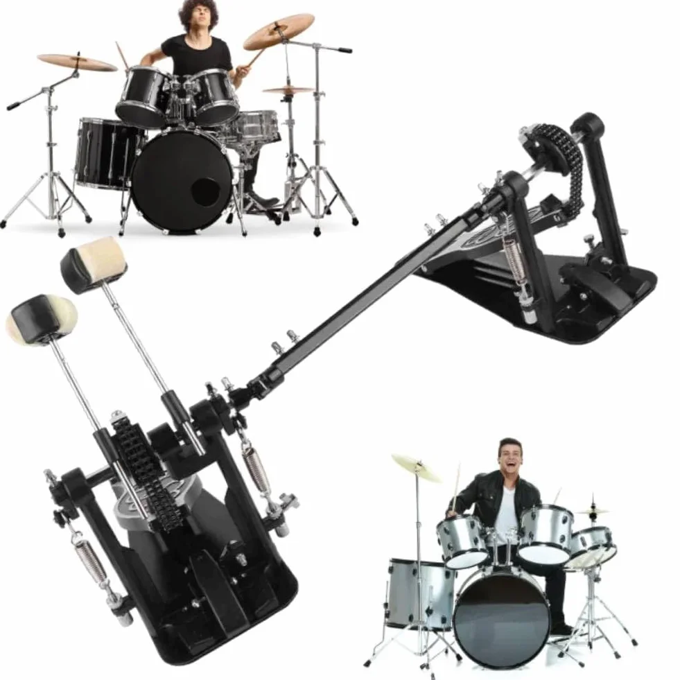 Fußmaschine Pro, Doppelpedal Drum Pedal, Bass Kick Drum Pedal, Fußmaschine Chain Kick Drum Pedal 2 Pedale Schlagzeug Zubehör für Drumsets